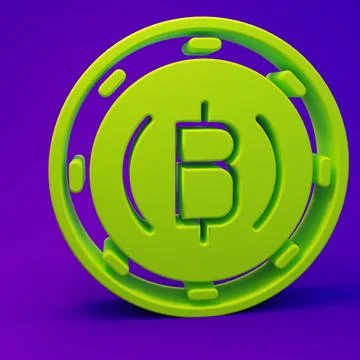 Green Cryptocurrency coin Bitcoin icon isolated on purple-blue background. .. Stock Illustration