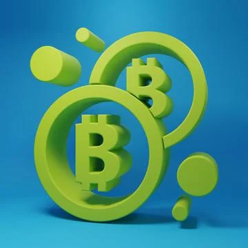 Green Cryptocurrency coin Bitcoin icon isolated on blue background. Physica.. Stock Illustration