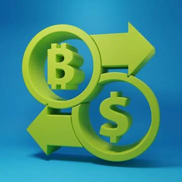 Green Cryptocurrency exchange icon isolated on blue background. Bitcoin to .. Stock Illustration