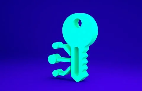 Green Cryptocurrency key icon isolated on blue background. Concept of cyber s Stock Illustration