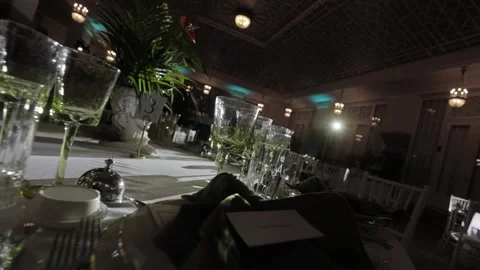 GREEN CRYSTAL GLASSES ON THE TABLE Stock Footage 300031349