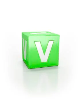 Green cube with letter V Stock Illustration