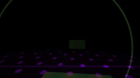 Green Cube Sliding over Purple Dotted Grid in Dark Abstract Digital Space Stock Footage 343711338