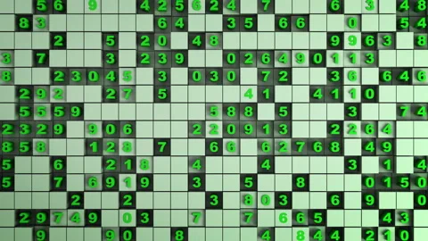 Green cubes and numbers seamless loop 3D render animation Stock Footage 106404301