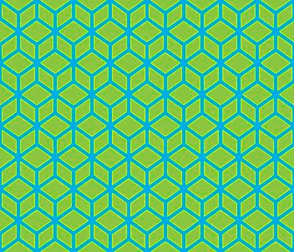 Green cubes with border on aqua blue background contour abstract cubes pattern Stock Illustration