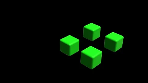 Green cubes interacting on black background for blockchain, data. 4K animation Stock Footage 344973902