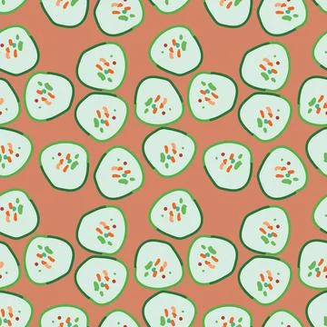 A green cucumber slices seamless vector pattern Stock Illustration