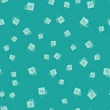 Green Cup of tea and leaf icon isolated seamless pattern on green background Stock Illustration