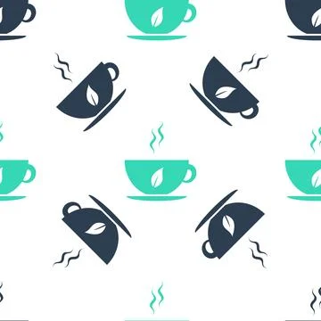 Green Cup of tea and leaf icon isolated seamless pattern on white background Illustrazione stock