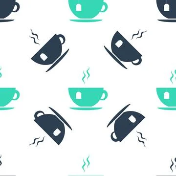Green Cup with tea bag icon isolated seamless pattern on white background Stock Illustration