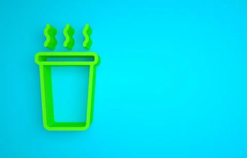 Green Cup of tea icon isolated on blue background. Minimalism concept. 3D render Stock Illustration
