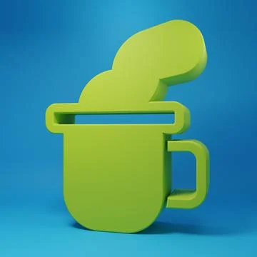 Green Cup of tea icon isolated on blue background. Minimalism concept. 3D r.. Stock Illustration