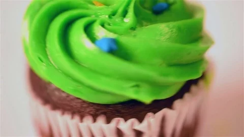 Green Cupcake Close-up Stock Footage 71422016