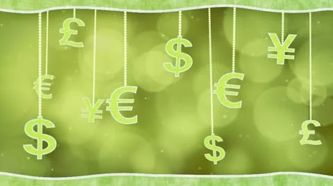 Green currency signs dangling on strings loop background Stock Footage 11496606