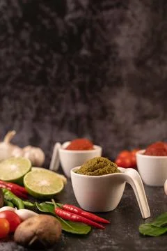 Green curry paste made from chili Stock Photos