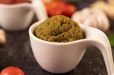 Green curry paste made from chili Stock Photos