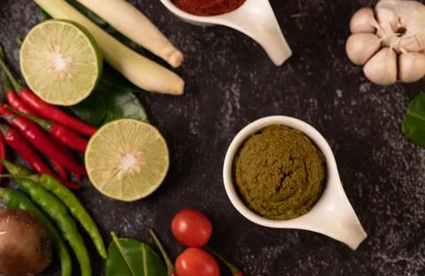 Green curry paste made from chili Stock Photos