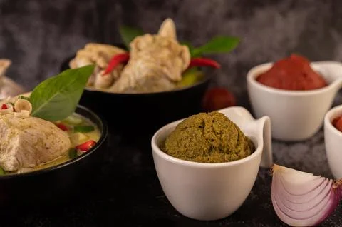 Green curry paste made from chili Stock Photos