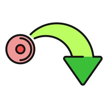 Green curved arrow pointing down from circle Illustrazione stock