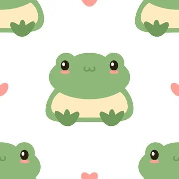 Green cute frog hand draw vector illustration. Smiling siting childish toad Stock Illustration