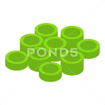 Green Cutted Onion Icon, Isometric Style
