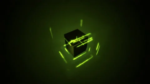 Green Cyber 3D Cube With Green Laser Effect Video stock 231612535