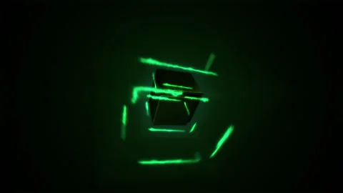 Green Cyber 3D Cube With Green Neon Laser Effect Stock Footage 231612543