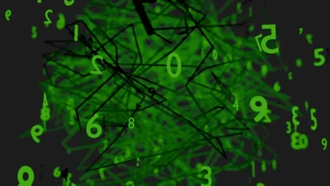 Green Cyber Data Streams with Floating Numbers Stock Footage 303672355