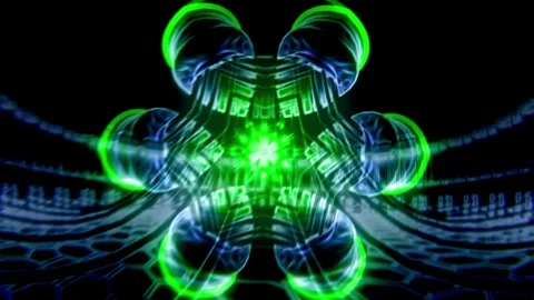 Green Cyber Geometry Bloom 4K Seamless VJ Loop 스톡 동영상 333560763
