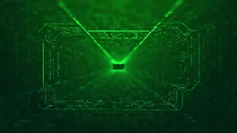 Green cyber portal interface visual luminous circuit frame, deep tunnel effect, Stock Footage 340527541