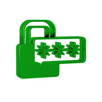 Green Cyber security icon isolated on transparent background. Closed padlock on Illustrazione stock