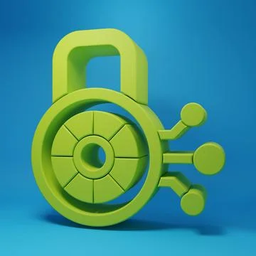 Green Cyber security icon isolated on blue background. Closed padlock on di.. イラスト素材