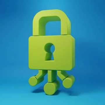 Green Cyber security icon isolated on blue background. Closed padlock on di.. Illustrazione stock
