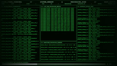 Green Cyber Terminal System Reboot Processing Scan. Stock Footage 346671307