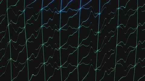 Green Cyber Wireframe Grid Landscape Abstract Data Spectrum Background Stock Illustration