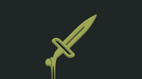 Green Dagger icon isolated on black background. Knife icon. Sword with sharp Stock Footage 235590030