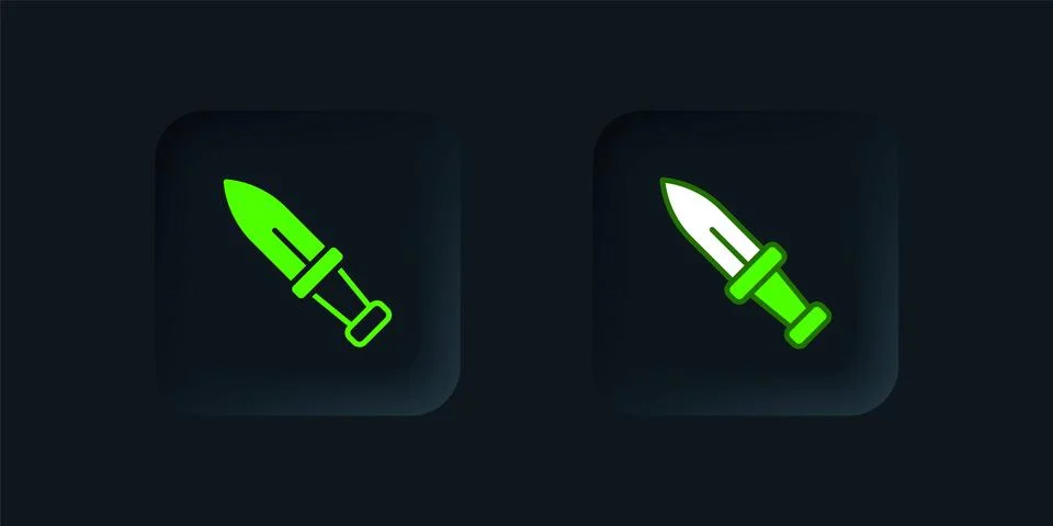 Green Dagger icon isolated on black background. Knife icon. Sword with shar.. Stock Illustration