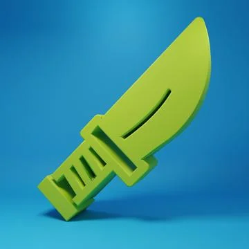 Green Dagger icon isolated on blue background. Knife icon. Sword with sharp.. Illustrazione stock