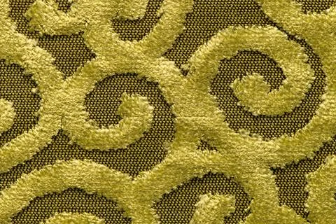 Green damask fabric texture background with ornate swirl pattern Stock Photos
