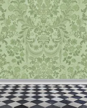 Green  damask wall and marble floor Stock Illustration