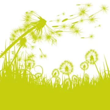 Green dandelion in the wind Stock Illustration