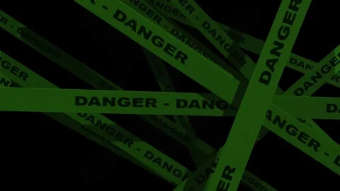Green Danger Warning Tape Floating on Dark Background Video stock 343732923