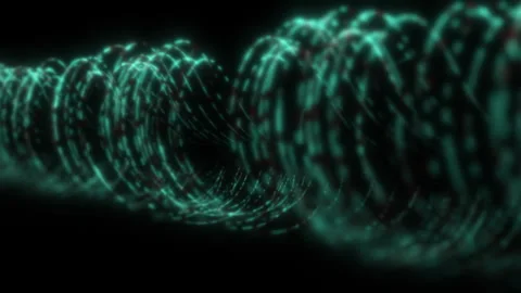 Green Data Flow Particles Creating Glowing Cylindrical Shapes Stock Footage 331212200