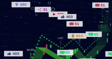 Green data line appearing on dark grid, undulating, spawning icons mapping Stock Footage 317118068