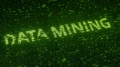 Green DATA MINING text made with flying luminescent particles. Information Illustrazione stock