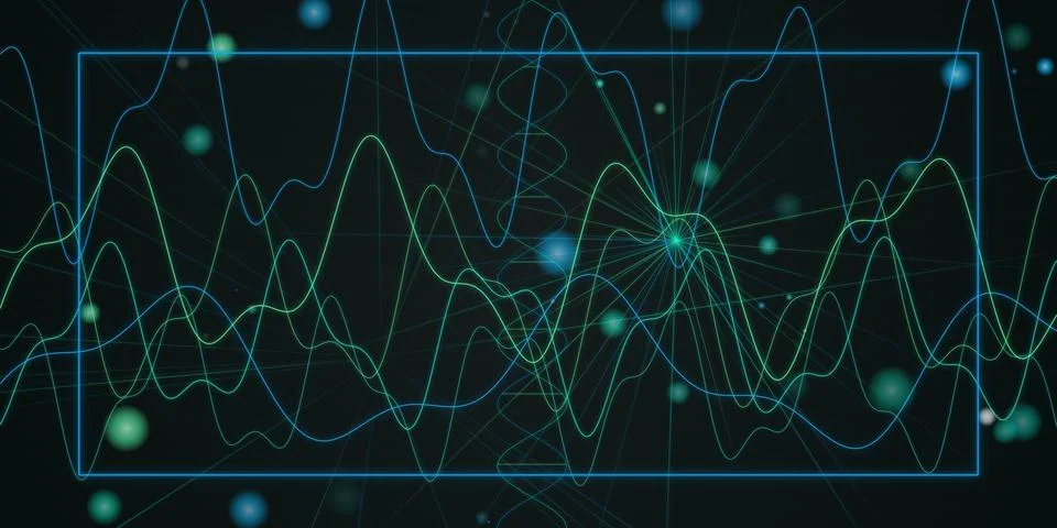 Green data wave pattern on dark background 库存插图