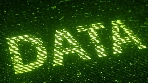 Green DATA word made with flying luminescent particles. Information technology Stock Illustration