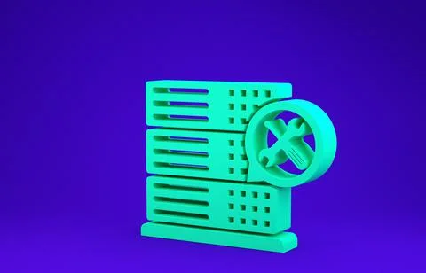 Green Database server with screwdriver and wrench icon isolated on blue backg イラスト素材
