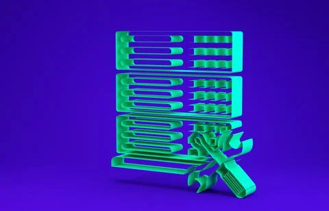 Green Database server with screwdriver and wrench icon isolated on blue backg Stockillustratie