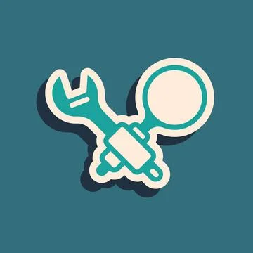 Green Debugging icon isolated on green background. Debugging tool. Magnifying Illustrazione stock